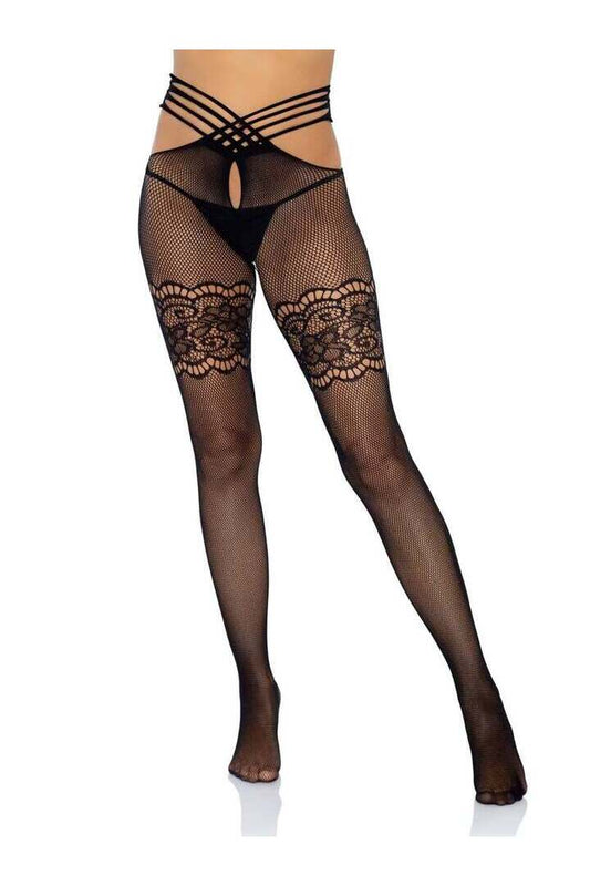 Leg Avenue Kym Net Crotchless Tights Black in One Size 1