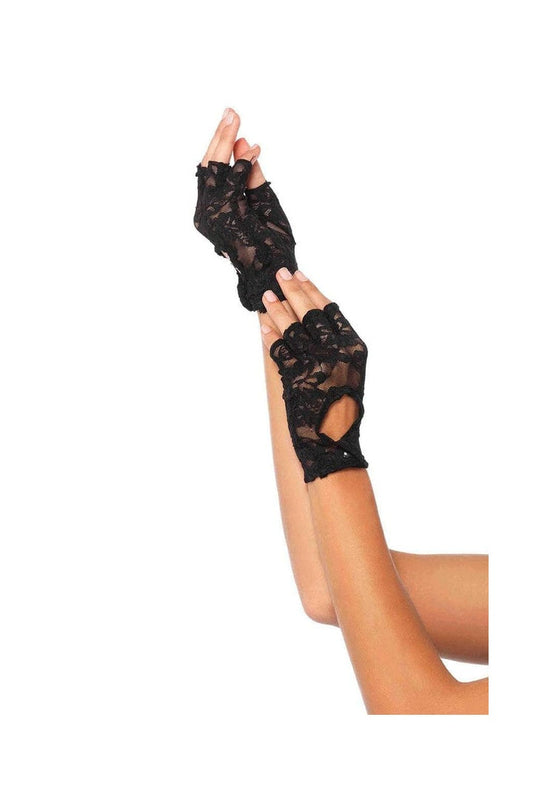 Leg Avenue Lace Keyhole Fingerless Gloves Black in One Size