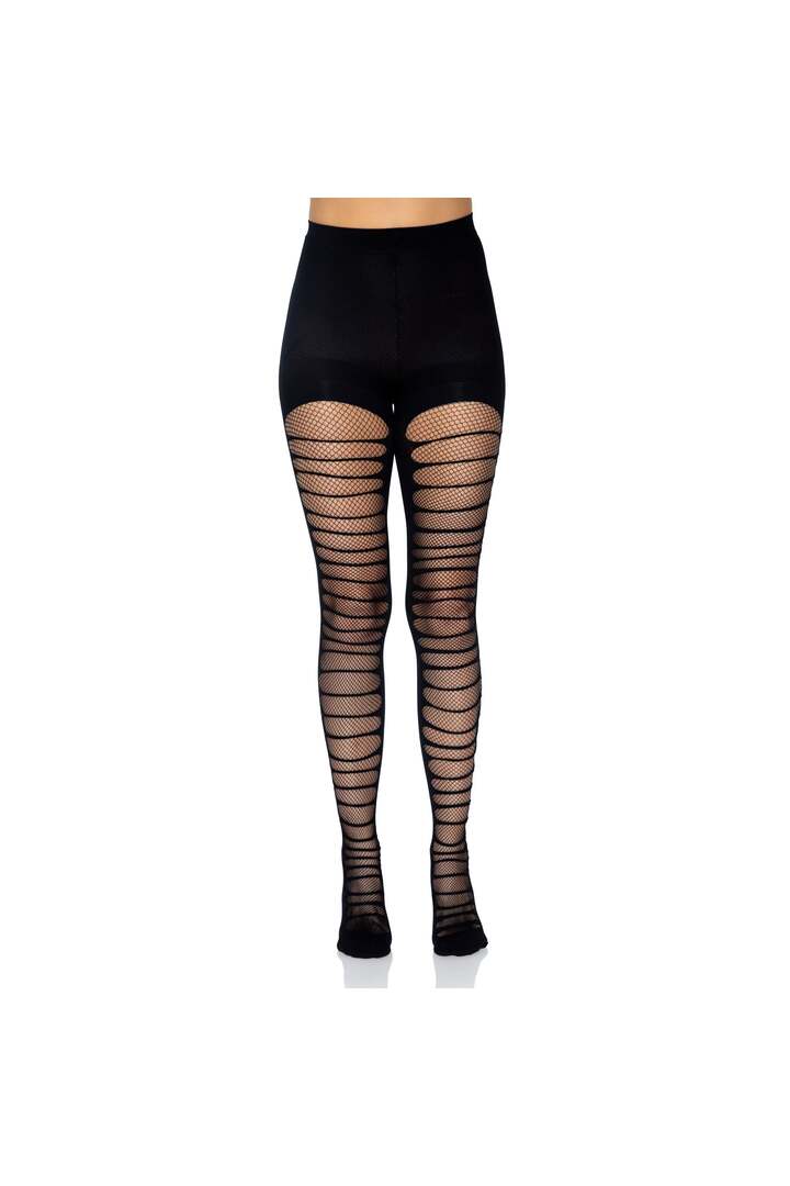 Leg Avenue Lara Shredded Fishnet Tights Black in One Size 2