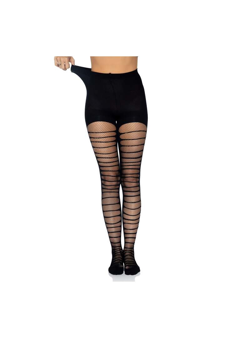 Leg Avenue Lara Shredded Fishnet Tights Black in One Size 4