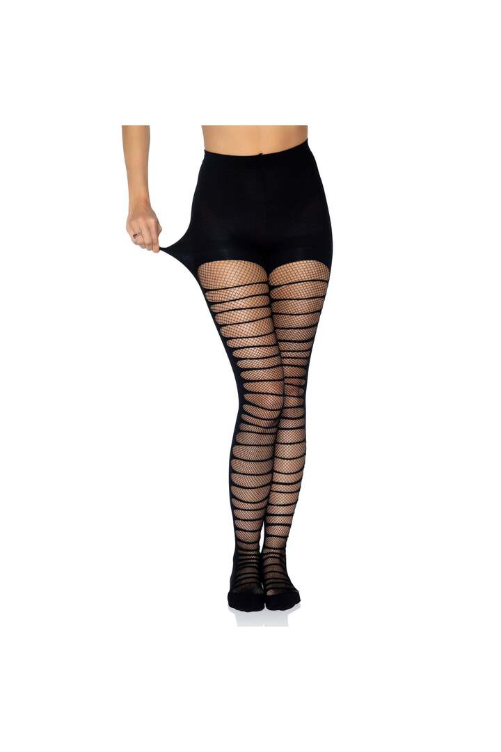 Leg Avenue Lara Shredded Fishnet Tights Black in One Size 5