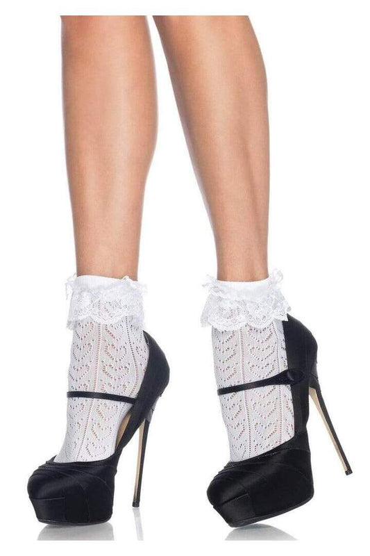 Leg Avenue Lei Lace Ankle Socks White in One Size