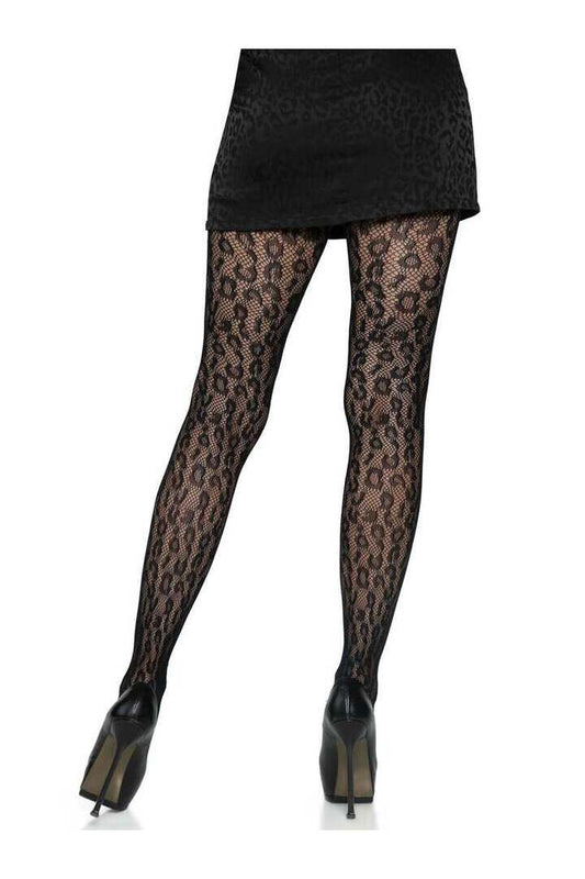 Leg Avenue Leopard Net Tights Black in One Size 1