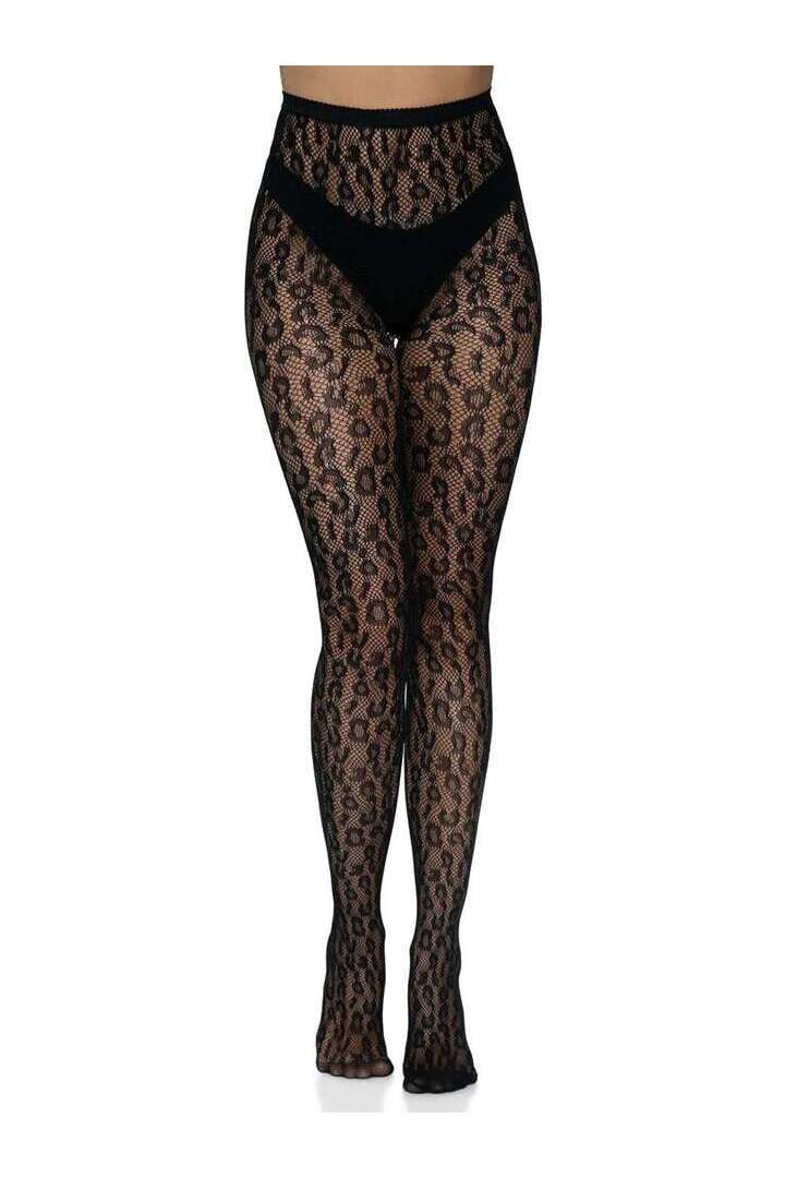 Leg Avenue Leopard Net Tights Black in One Size 3