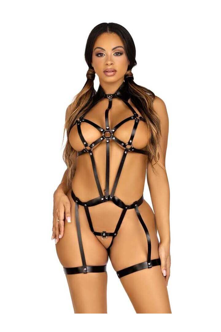 Leg Avenue Limits Harness Teddy Set in Black 6