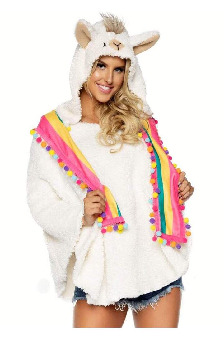 Leg Avenue Llama Poncho With Animal Face Hood Costume Rainbow in One Size 2