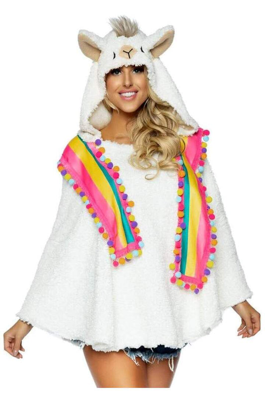 Leg Avenue Llama Poncho With Animal Face Hood Costume Rainbow in One Size