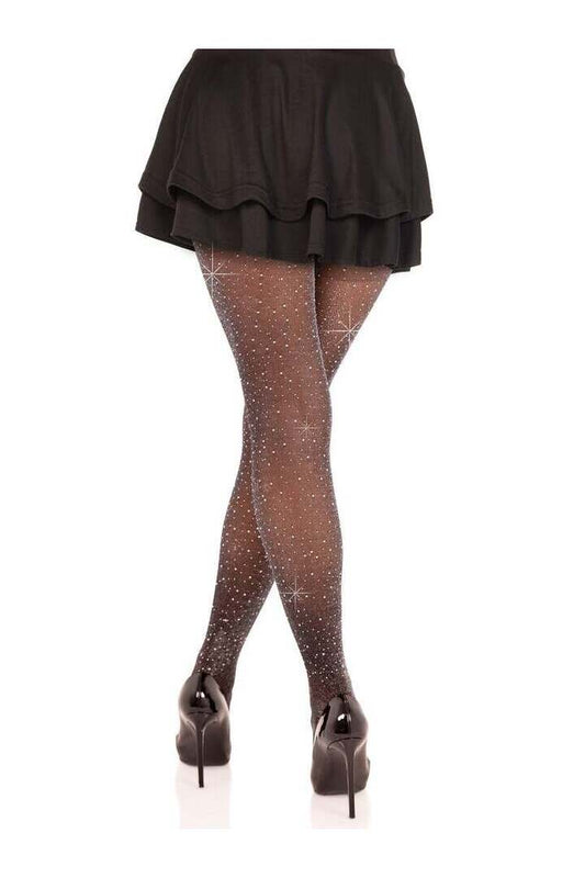 Leg Avenue Loralie Lurex Rhinestone Tights Black/Silver in One Size 1