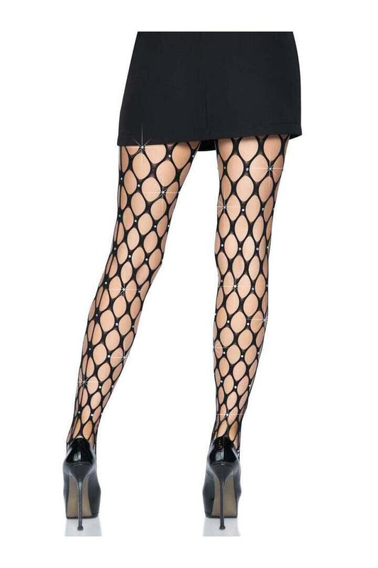 Leg Avenue Loren Rhinestone Net Tights Black in One Size 1
