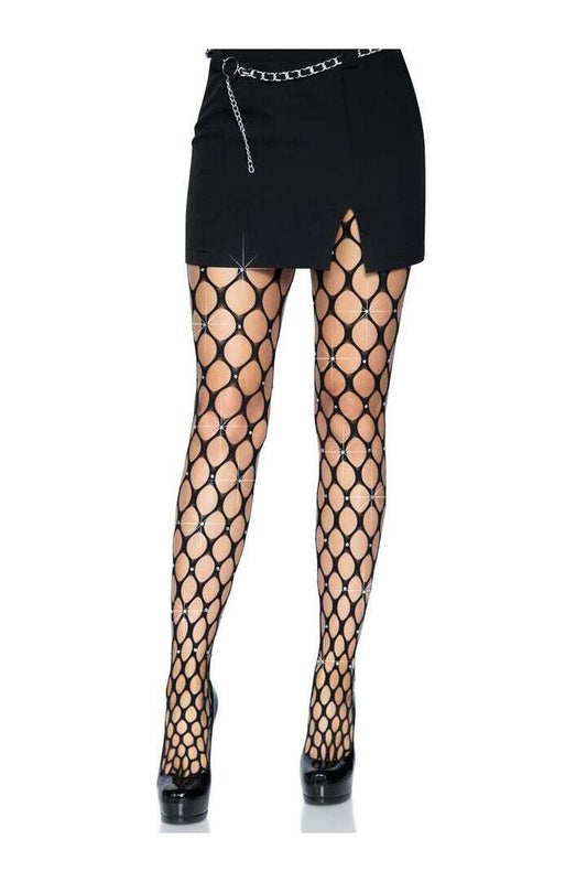Leg Avenue Loren Rhinestone Net Tights Black in One Size