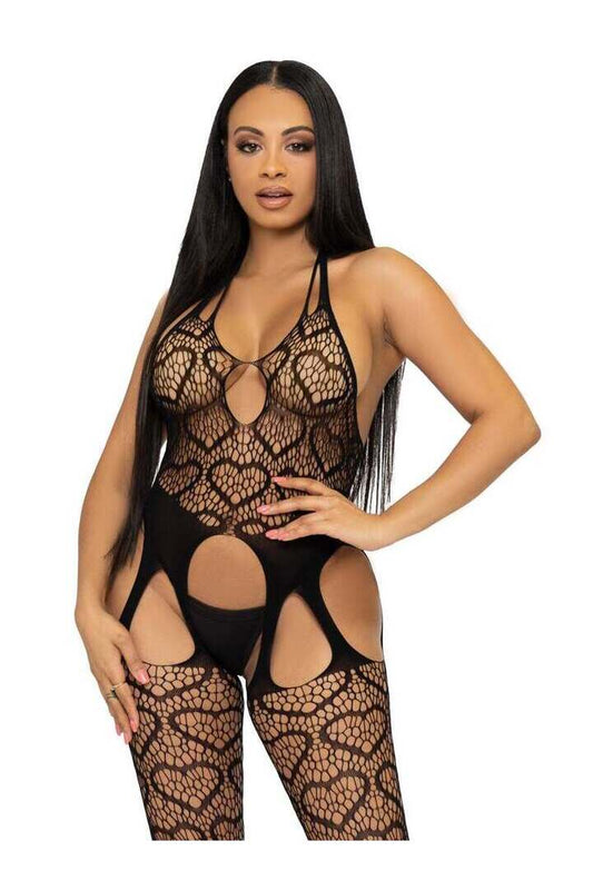 Leg Avenue Love Hangover Heart Net Bodystocking in One Size