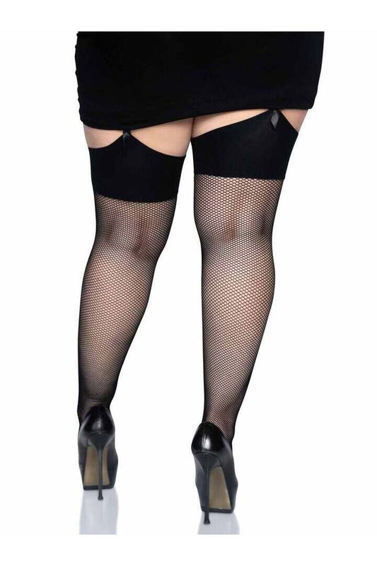 Leg Avenue Lucy Plus Fishnet Thigh High Stockings Black in 1X/2X 1
