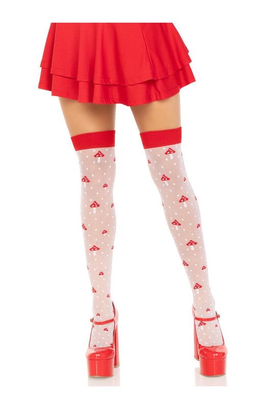 Leg Avenue Magic Mushroom Thigh Highs White/Red in One Size 3