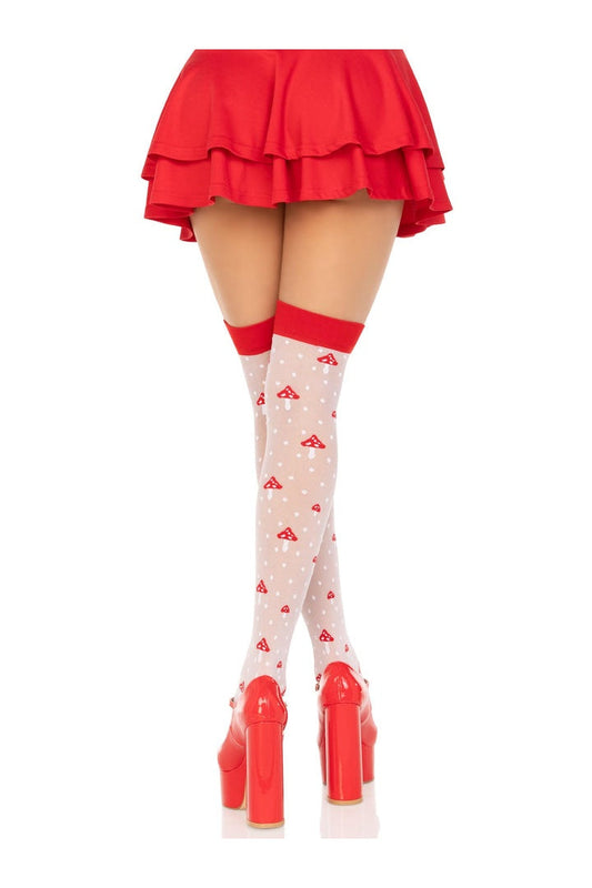 Leg Avenue Magic Mushroom Thigh Highs White/Red in One Size