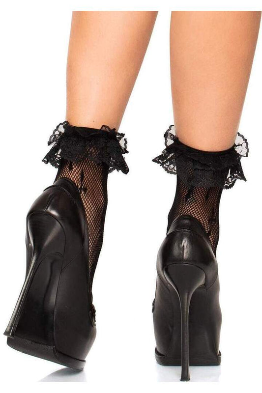 Leg Avenue Maria Cross Net Ankle Socks Black in One Size 1