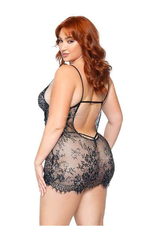 Leg Avenue Meant To Be Plus Lace Dress Set Black in 1X/2X 1
