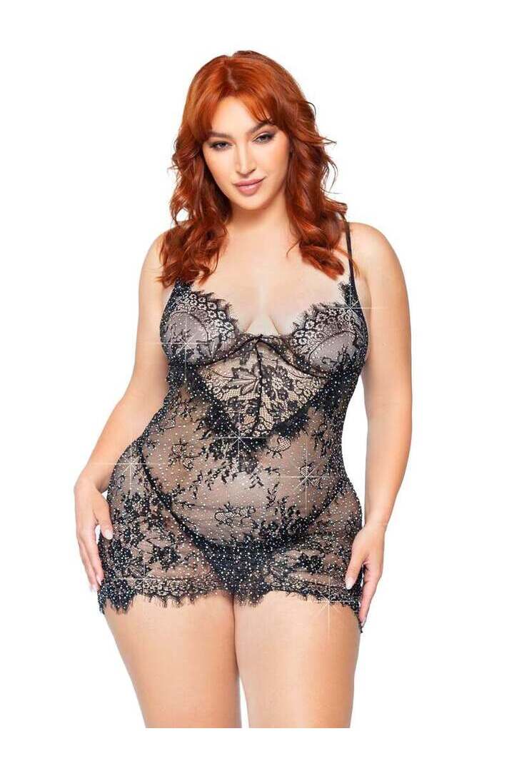 Leg Avenue Meant To Be Plus Lace Dress Set Black in 1X/2X 2