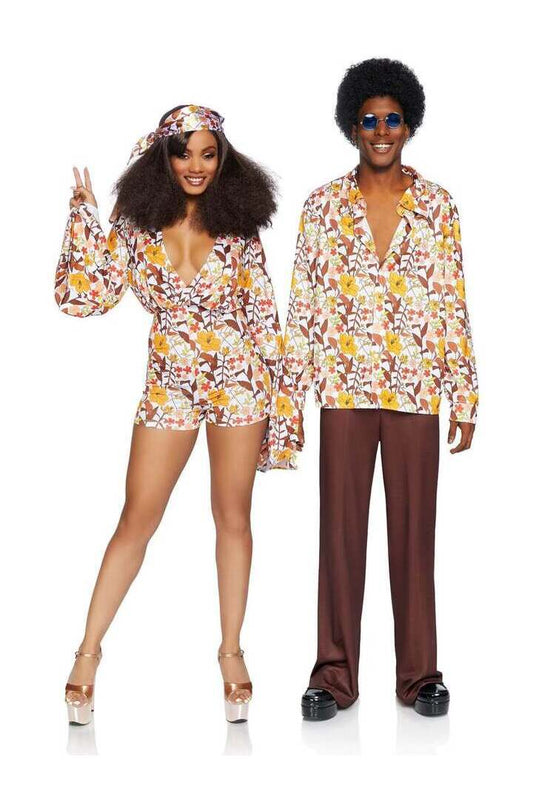 Leg Avenue Men's 1970s Floral Disco Costume Shirt in Yellow 1