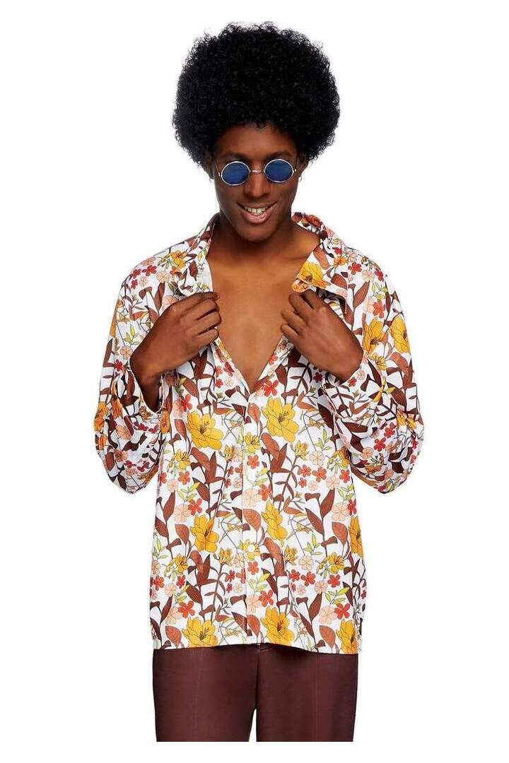 Leg Avenue Men's 1970s Floral Disco Costume Shirt in Yellow 2