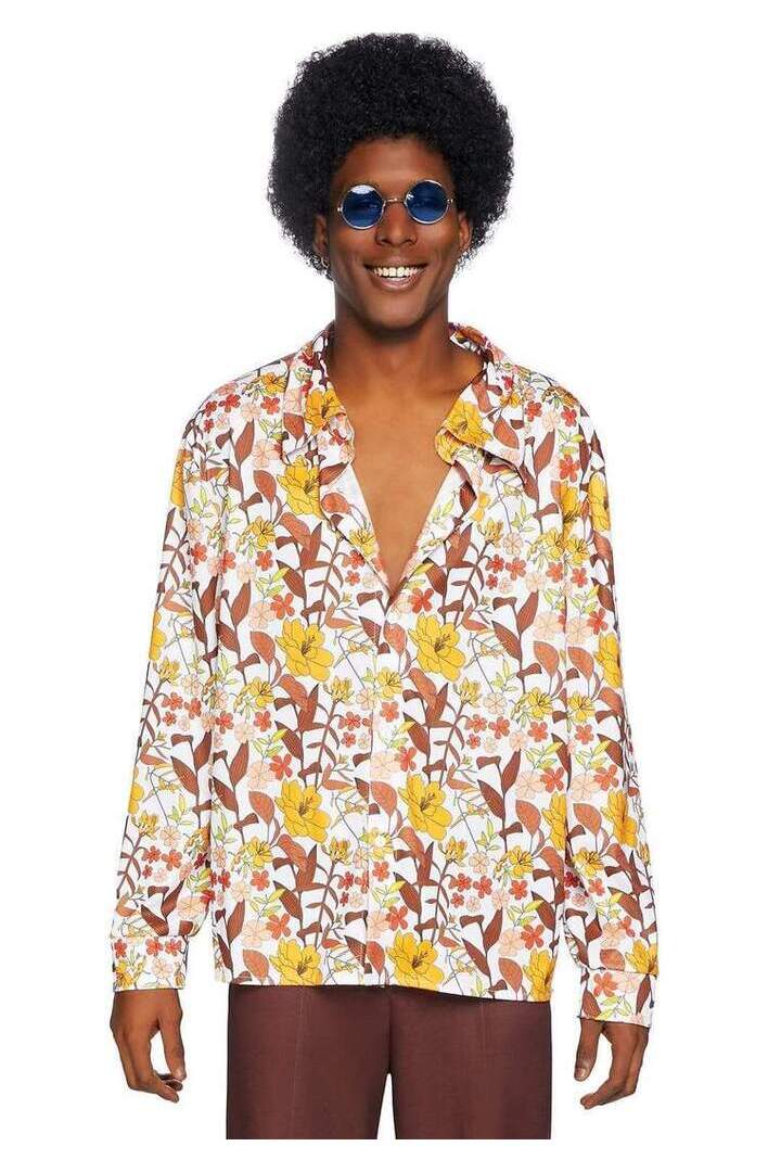 Leg Avenue Men's 1970s Floral Disco Costume Shirt in Yellow