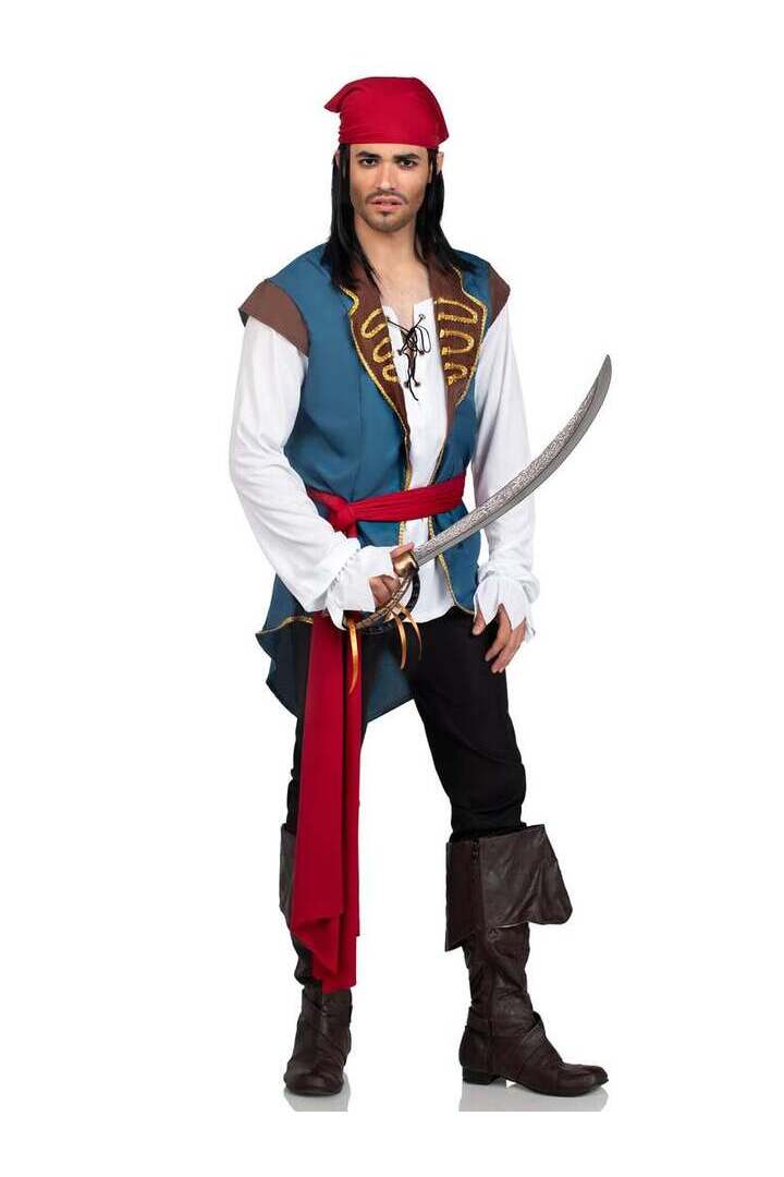 Leg Avenue Men's 3 PC Scoundrel Pirate Costume in Blue 4