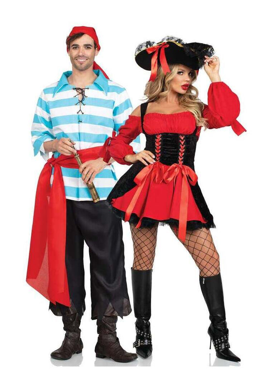 Leg Avenue Men's 4 PC Pillaging Pirate Costume in Blue/White 1