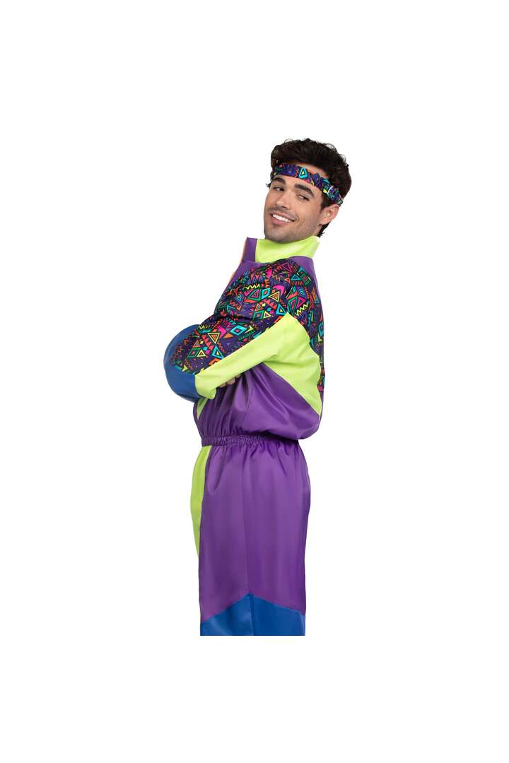 Leg Avenue Men's Retro 80s Tracksuit Costume Purple/Green 2