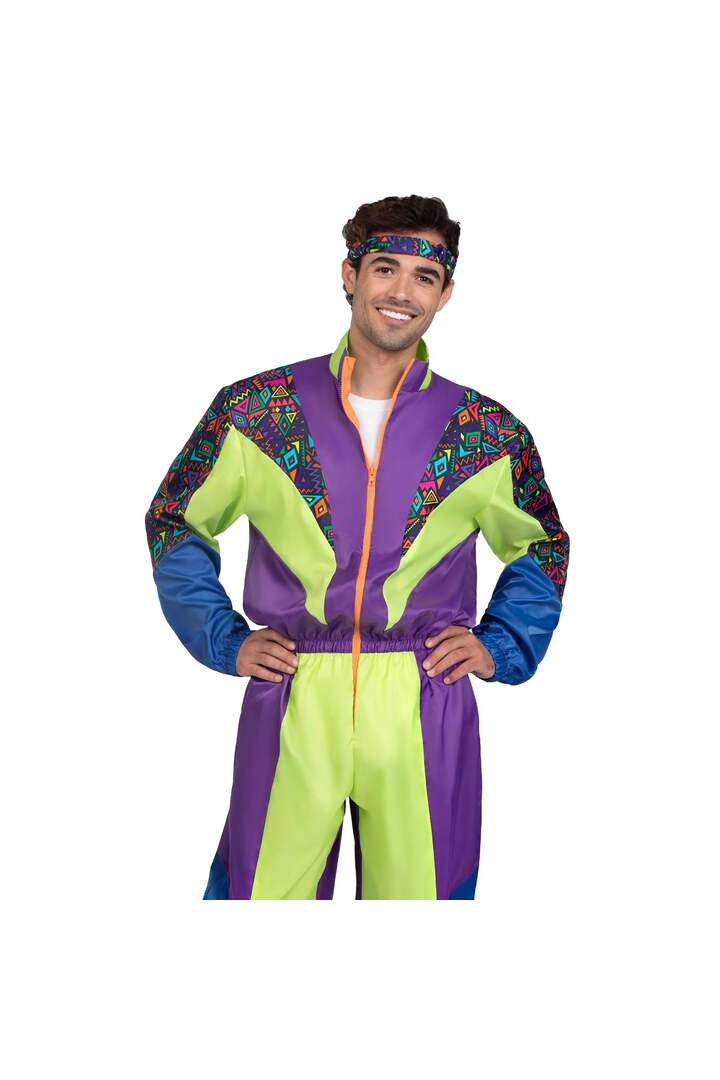 Leg Avenue Men's Retro 80s Tracksuit Costume Purple/Green 3