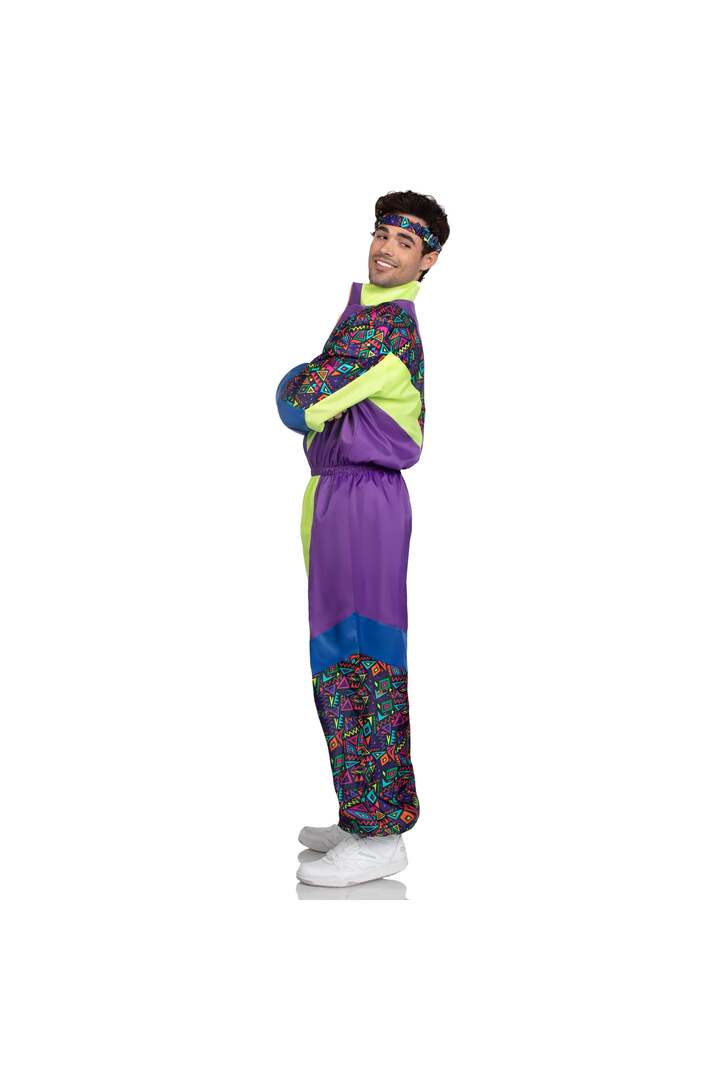 Leg Avenue Men's Retro 80s Tracksuit Costume Purple/Green 6