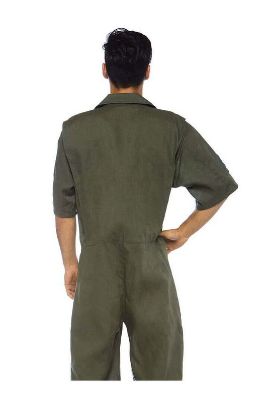 Leg Avenue Men's Top Gun Costume Short Flight Suit in Green 1