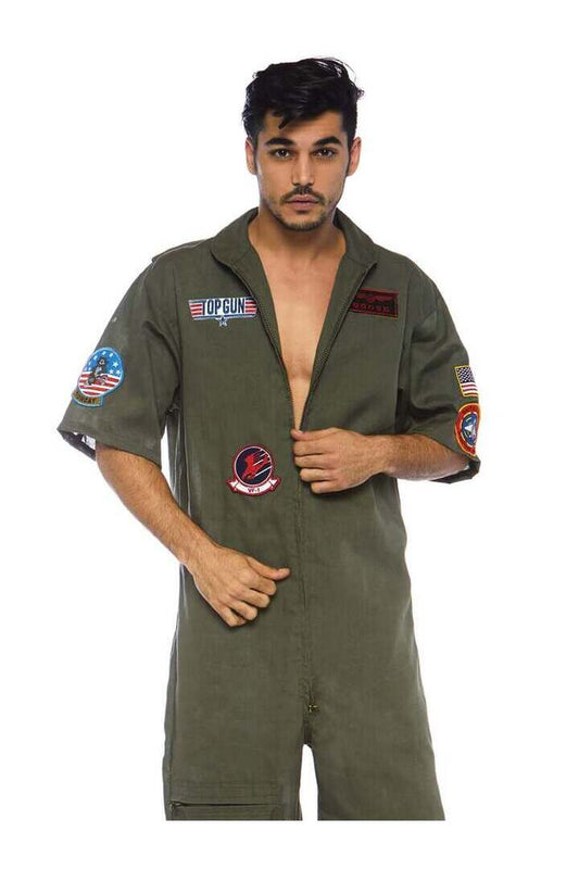 Leg Avenue Men's Top Gun Costume Short Flight Suit in Green