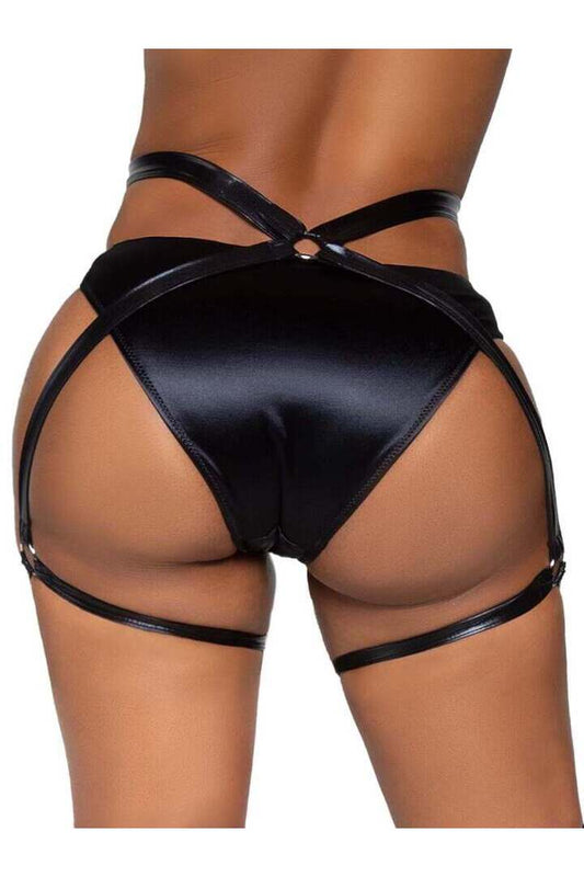 Leg Avenue Money Maker Wet Look Garter Butt Harness Black in One Size 1