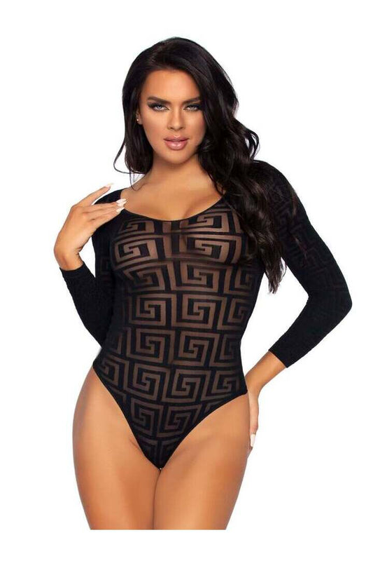 Leg Avenue Mosaic Opaque Bodysuit Black in One Size 1