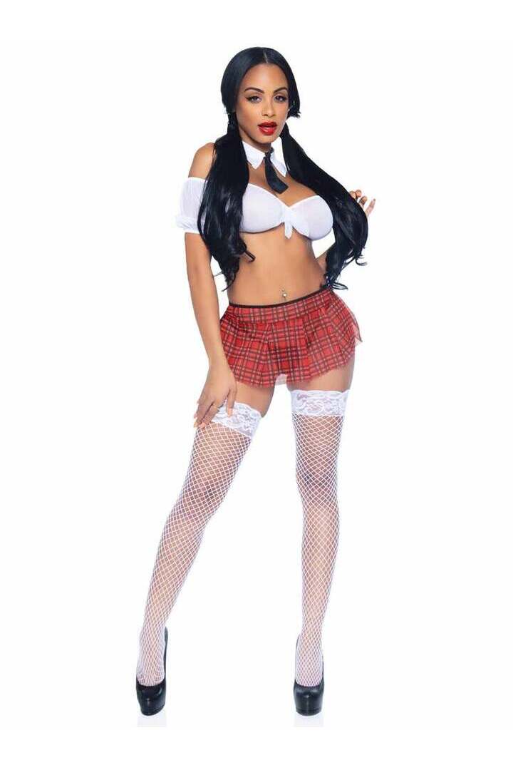 Leg Avenue Naughty School Girl Lingerie Set Red/White in One Size 3