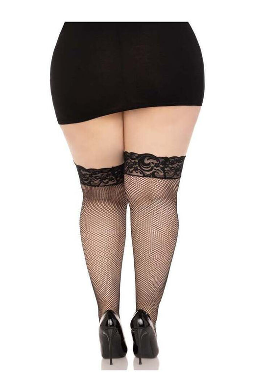 Leg Avenue Nicole Plus Fishnet Thigh High Stockings Black in Queen Size 1
