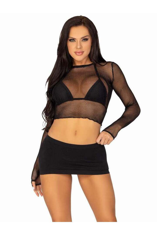 Leg Avenue Nikki Fishnet Gloved Top Black in One Size