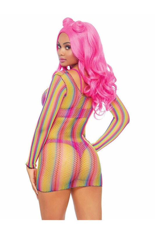 Leg Avenue Not Sorry Rainbow Net Dress Multicolor in One Size 1