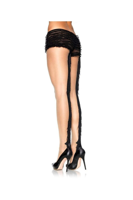 Leg Avenue Olwyn Pantyhose with Fringe Backseam Nude/Black