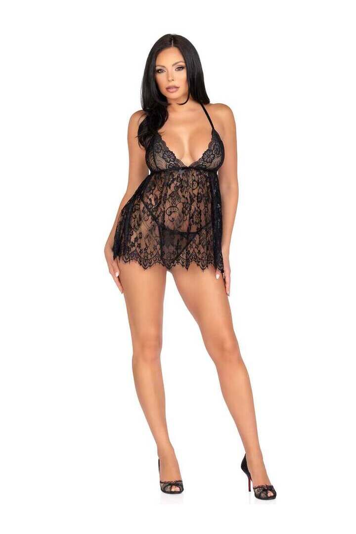 Leg Avenue On My Mind Lace Babydoll Set 10