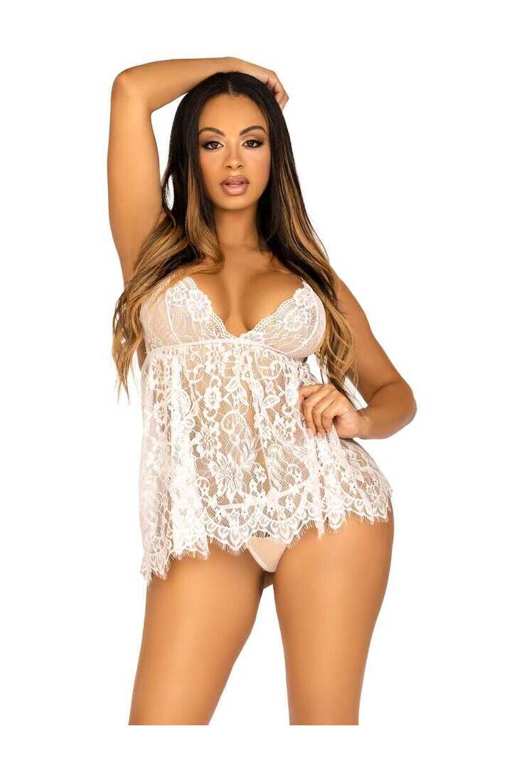 Leg Avenue On My Mind Lace Babydoll Set 3