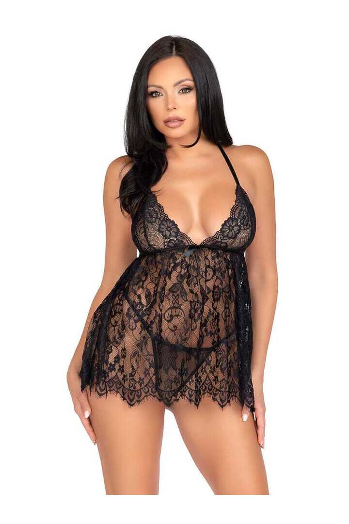 Leg Avenue On My Mind Lace Babydoll Set 6