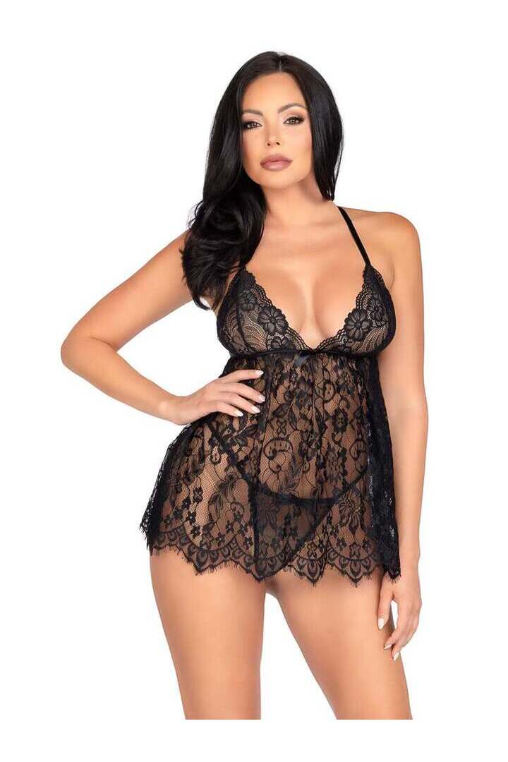 Leg Avenue On My Mind Lace Babydoll Set 9