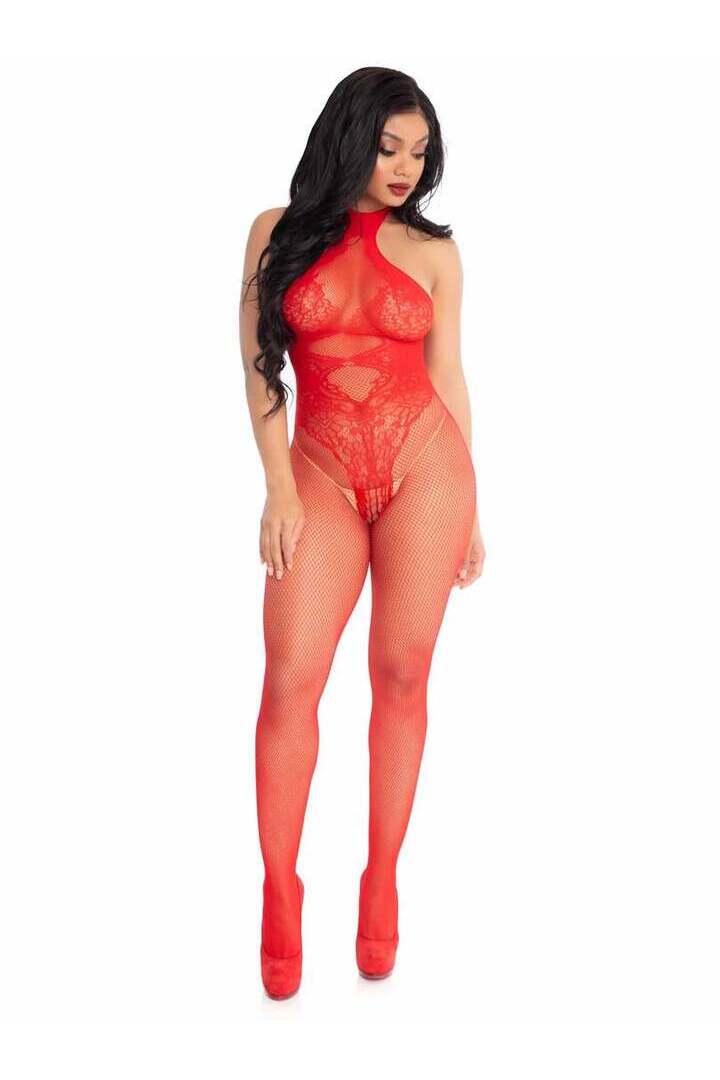 Leg Avenue Over You Fishnet Bodystocking Red in One Size 3