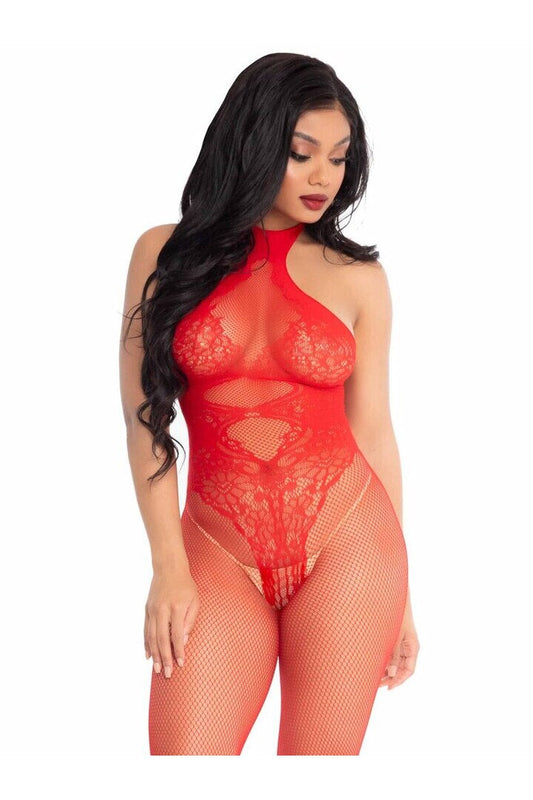 Leg Avenue Over You Fishnet Bodystocking Red in One Size