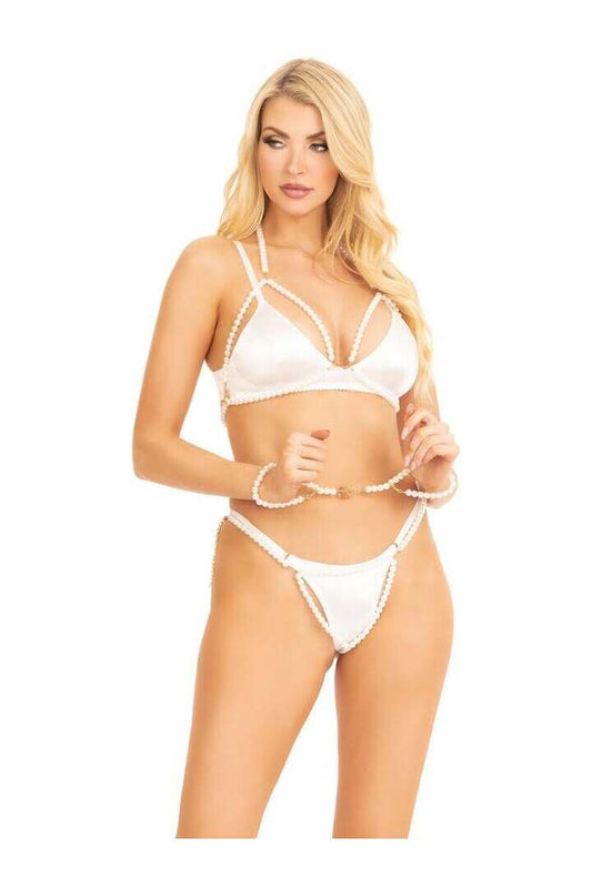 Leg Avenue Pearl Pleasure Bra & Panty Set White in One Size