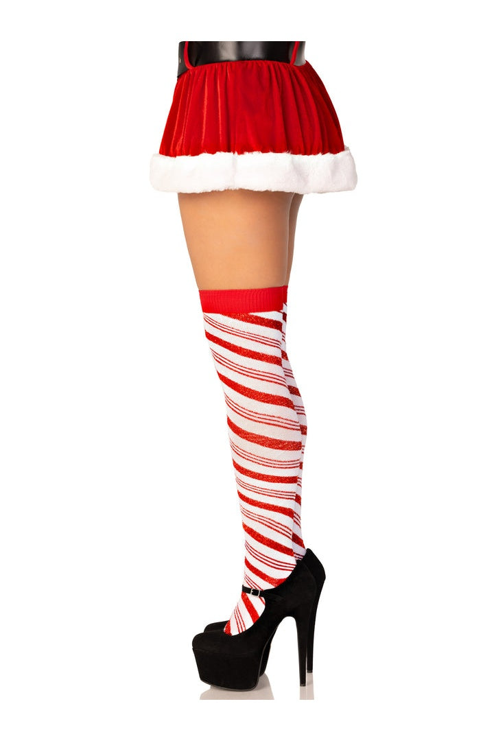 Leg Avenue Peppermint Striped Socks White/Red in One Size 1