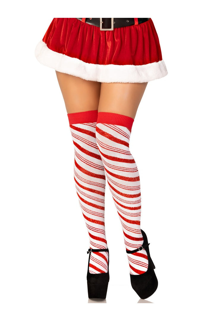 Leg Avenue Peppermint Striped Socks White/Red in One Size 2