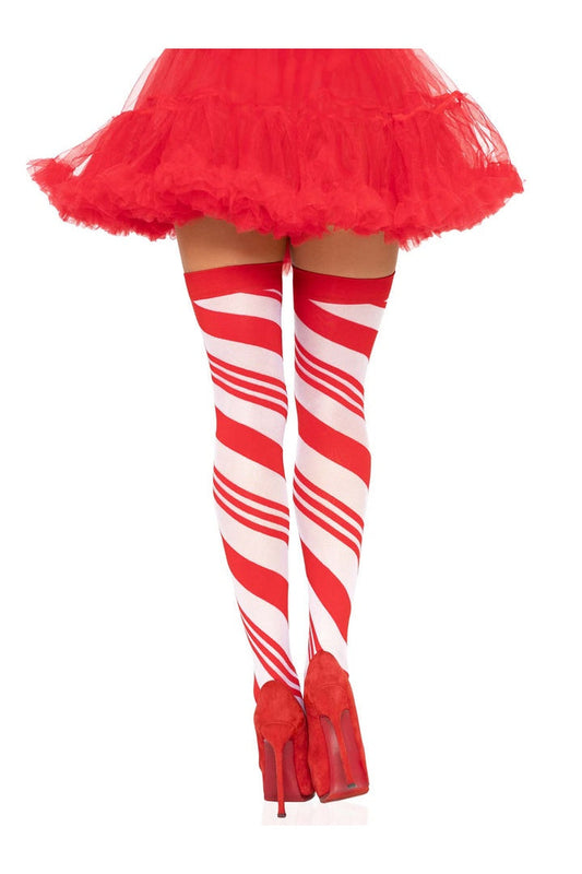Leg Avenue Peppermint Striped Thigh Highs Red/White in One Size
