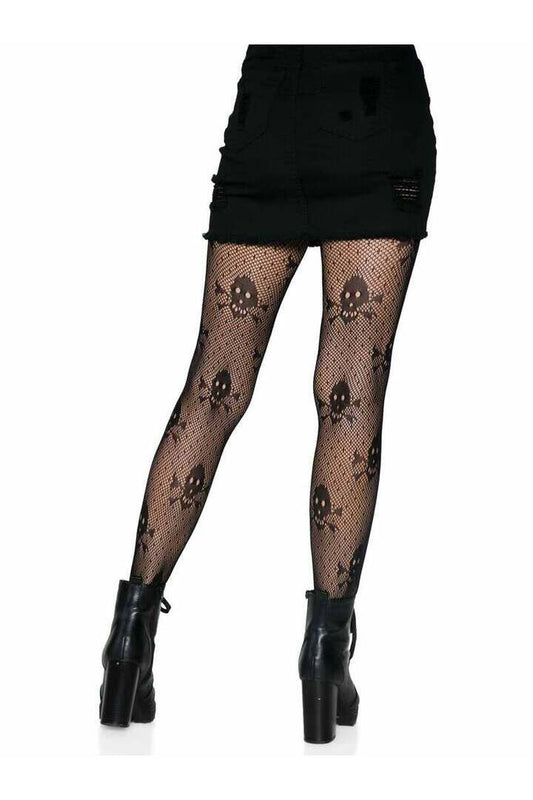 Leg Avenue Pirate Net Skull Tights Black in One Size 1