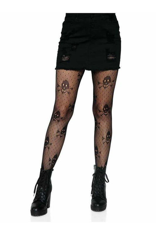 Leg Avenue Pirate Net Skull Tights Black in One Size